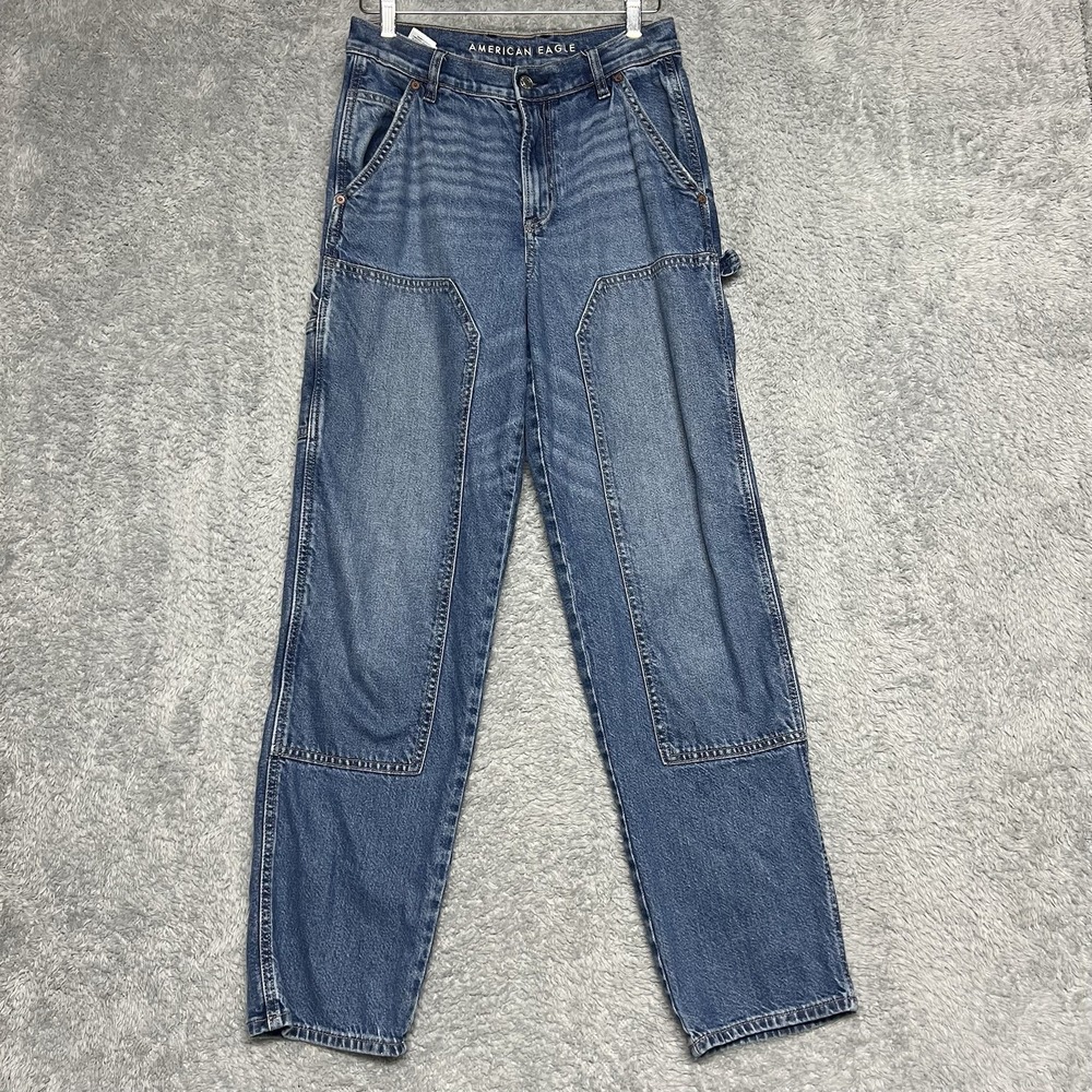 American‎ Eagle Jeans Womens 2 Blue Carpenter Double Knee Super High Rise Baggy